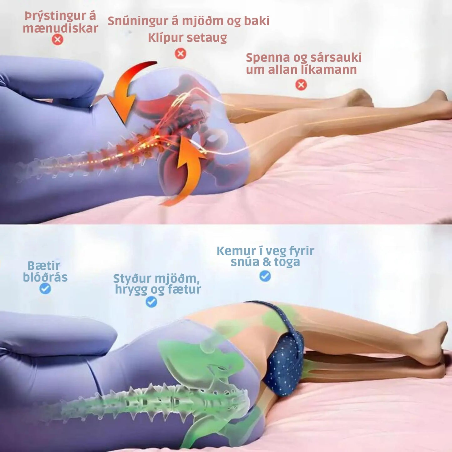 Verkja Púði - Léttir mjaðmaverki og setaugabólgu - Snjall Tæki