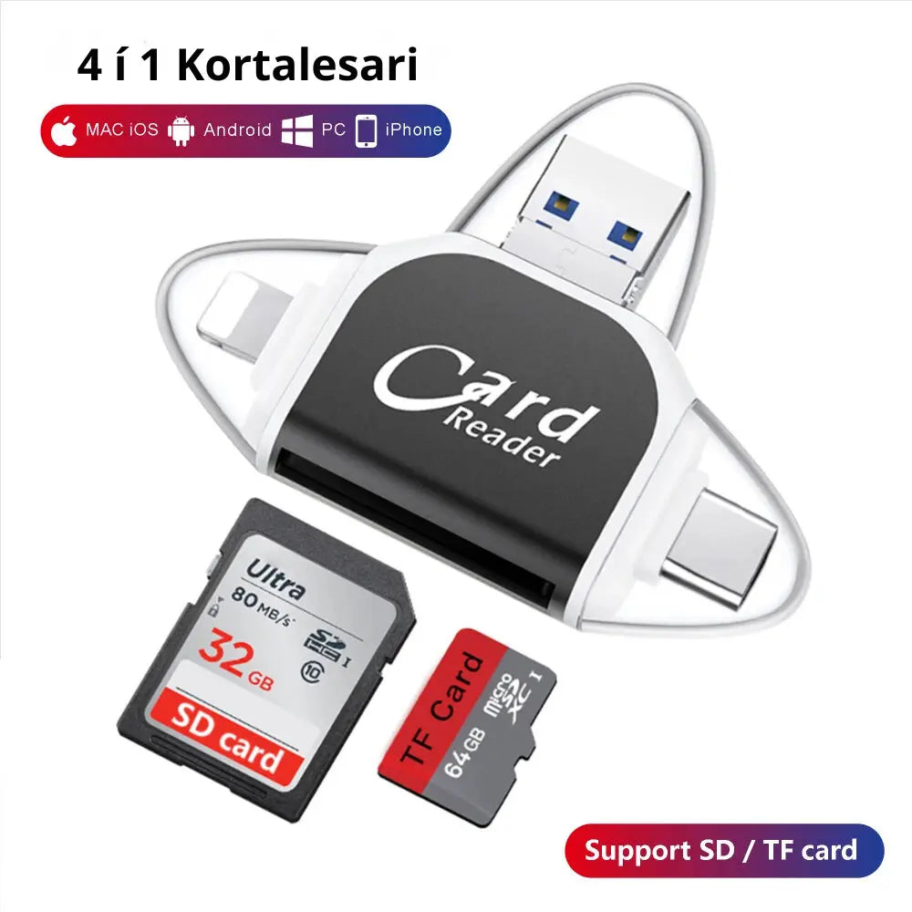 4 í 1 Kortalesari - Snjall Tæki