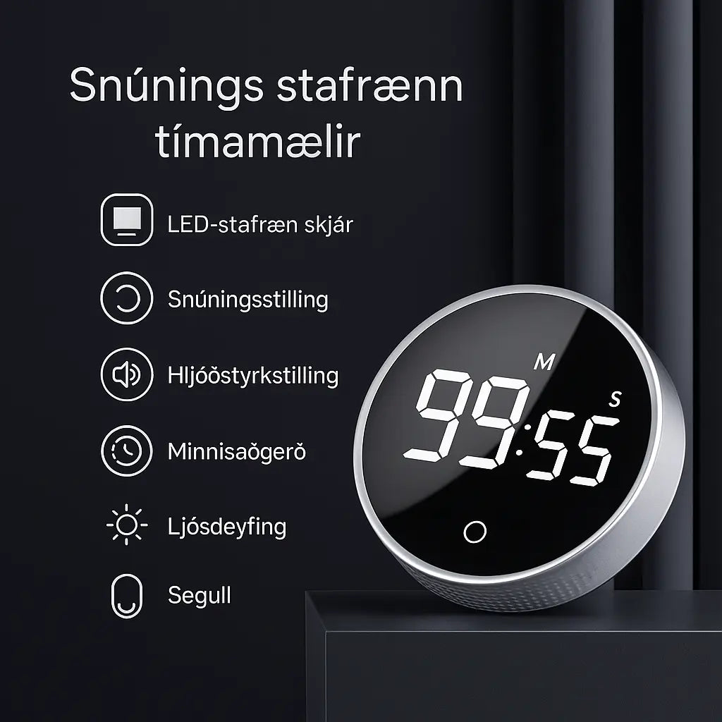 Snjall stafrænn segul-tímamælir með LED skjá – nákvæm niðurtalning fyrir daglega notkun Snjall Tæki