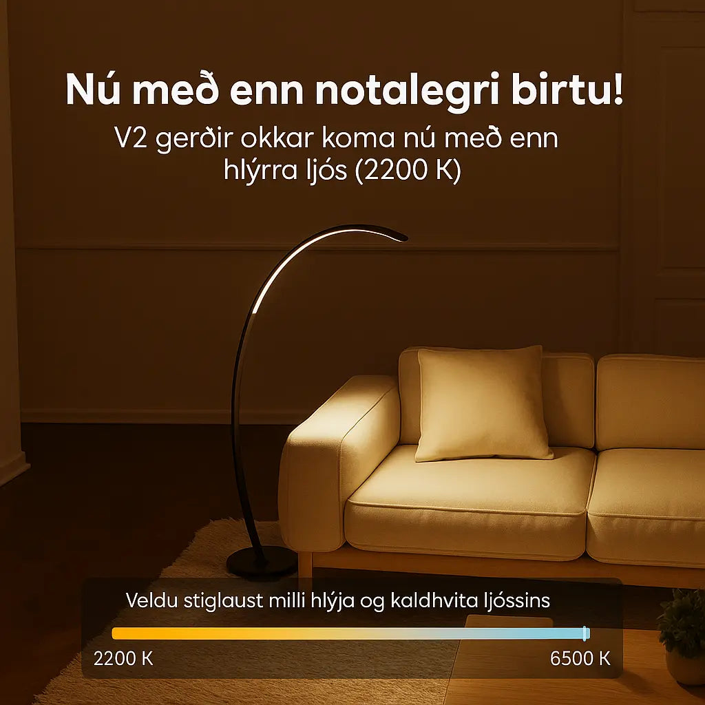 LED bogagólflampi fyrir stofu – dimmranlegur með fjarstýringu og snjallheimilis samþættingu Snjall Tæki