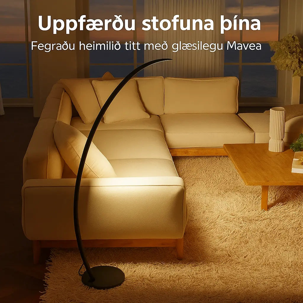 LED bogagólflampi fyrir stofu – dimmranlegur með fjarstýringu og snjallheimilis samþættingu Snjall Tæki