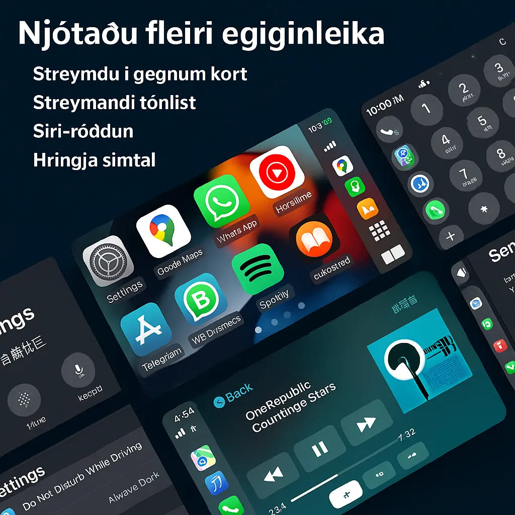Þráðlaus CarPlay USB A/C Tengibúnaður – Fljótleg og Auðveld Tenging í Bílnum Snjall Tæki