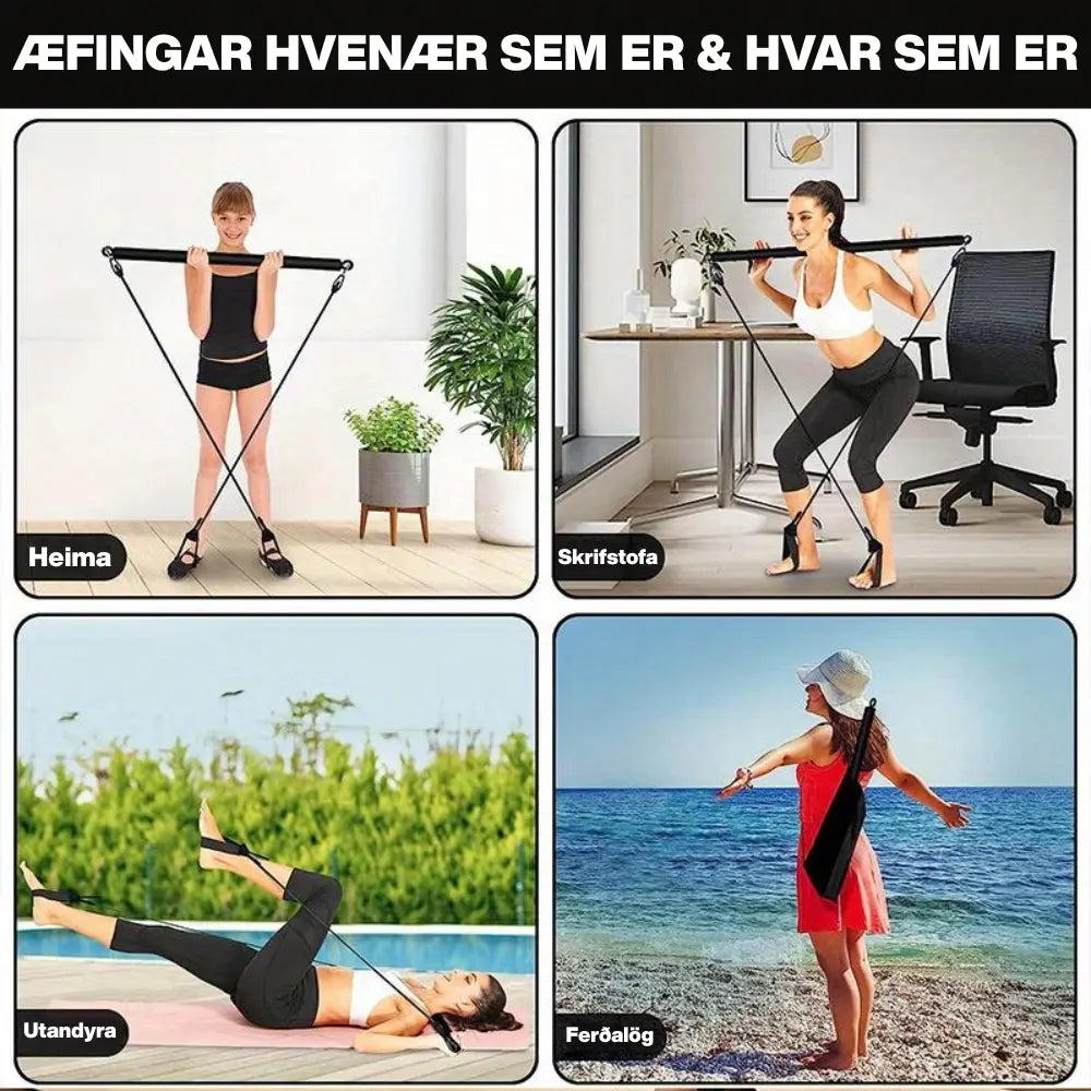 Pilates Stöng með Þolbandi – Alhliða Æfingatæki fyrir Heimanámskeið og Vöðvastyrkingu Snjall Tæki