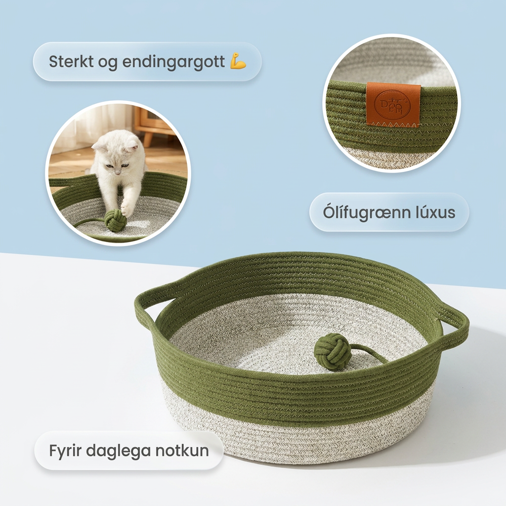 Handofin Bómullar Snúrukörfa Fyrir Kött – Mjúkt Kattarrúm, Mjög Endingargott og Fyrir Daglega Notkun