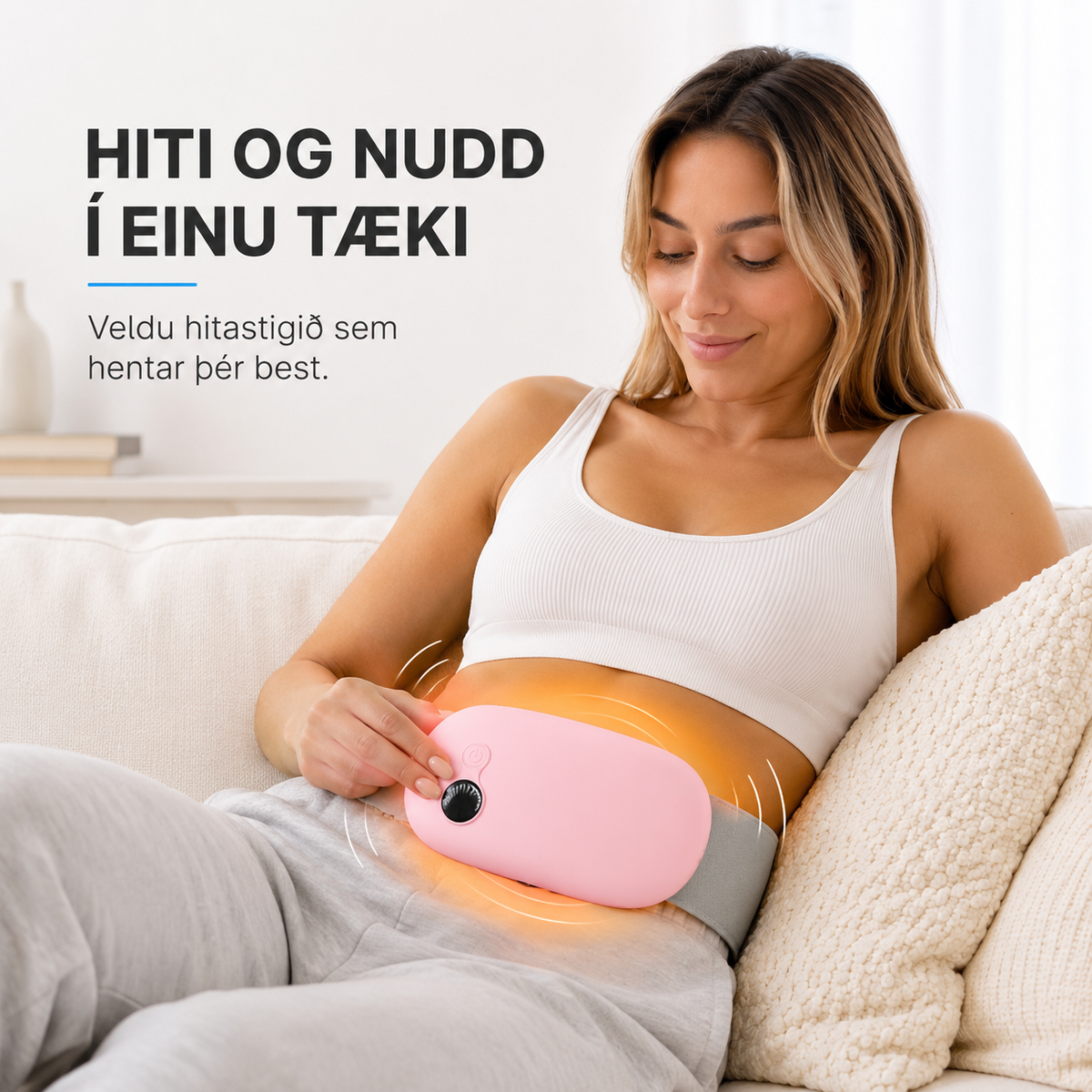 Hita- og nuddtæki gegn tíðarverkjum – þráðlaust og endurhlaðanlegt