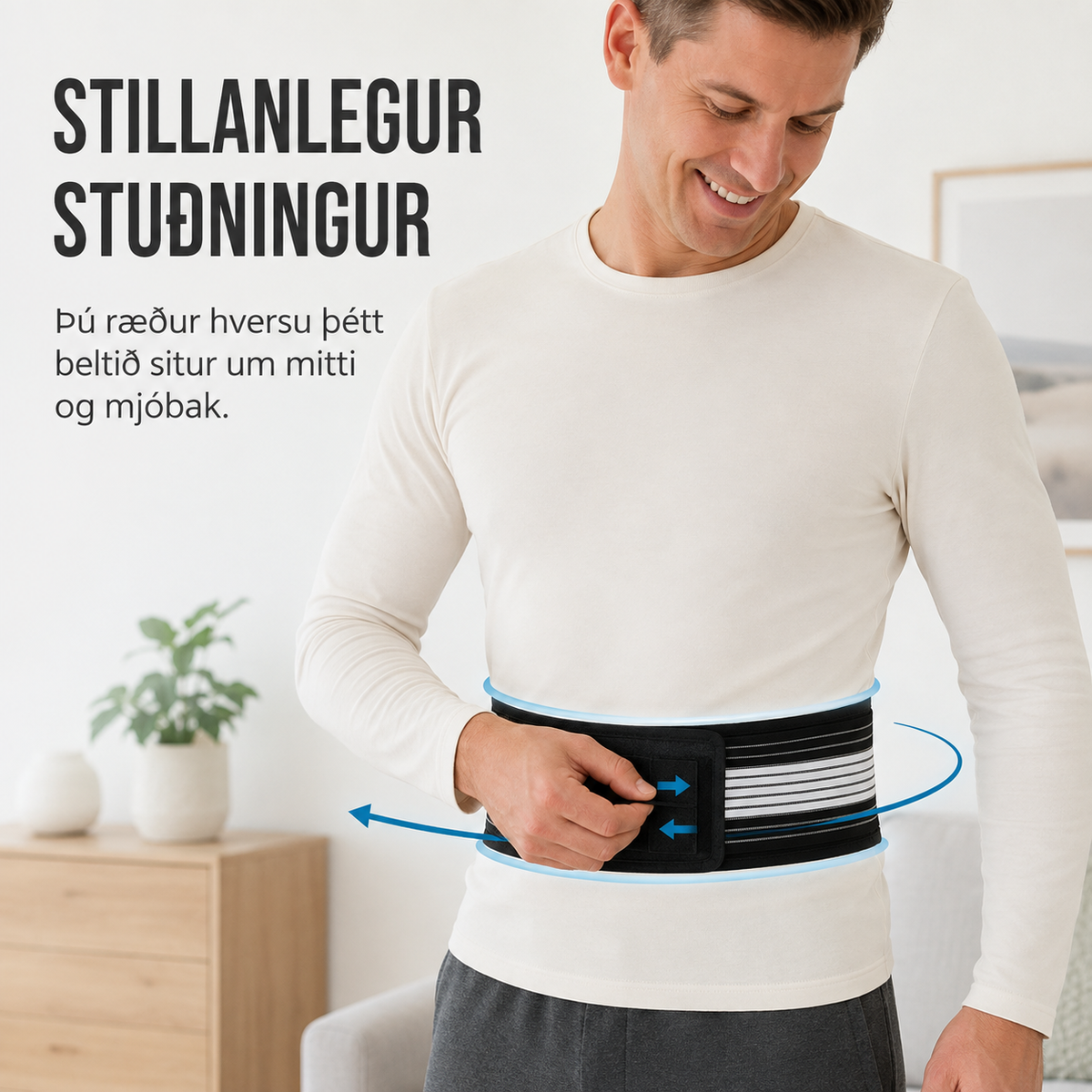 Stillanlegt stuðningsbelti fyrir bak og mjaðmir