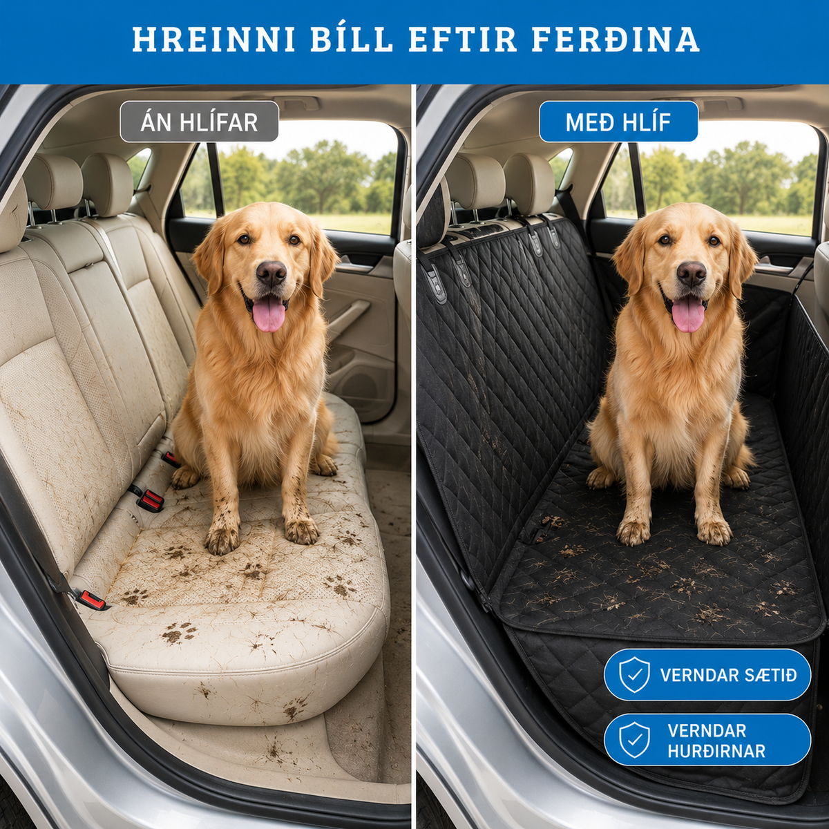 Vatnsheld Bílsætis Hlíf fyrir Hunda
