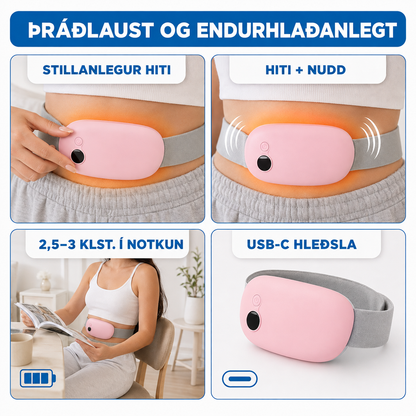 Hita- og nuddtæki gegn tíðarverkjum – þráðlaust og endurhlaðanlegt