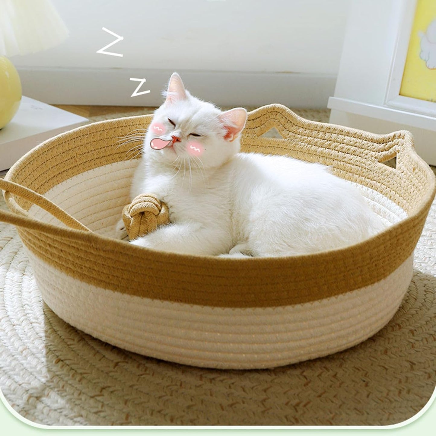 Handofin Bómullar Snúrukörfa Fyrir Kött – Mjúkt Kattarrúm, Mjög Endingargott og Fyrir Daglega Notkun