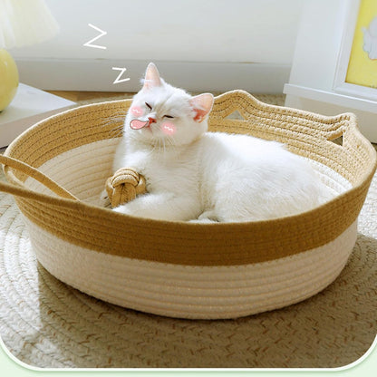 Handofin Bómullar Snúrukörfa Fyrir Kött – Mjúkt Kattarrúm, Mjög Endingargott og Fyrir Daglega Notkun