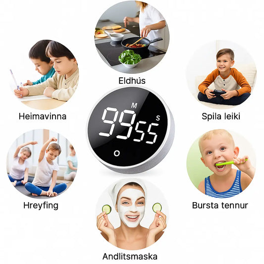 Snjall stafrænn segul-tímamælir með LED skjá – nákvæm niðurtalning fyrir daglega notkun Snjall Tæki