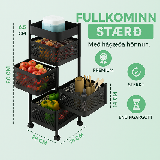Snúningshillla fyrir Ávexti og Grænmeti – Endingargóður og Rúmgóður Skipulagari fyrir Eldhúsið
