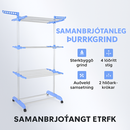Samanbrjótanlegur Lóðréttur Þvottasnagi – Rúmgóður, Endingargóður og Plásssparandi fyrir Heimilið  ( forsala 5-15 virkir dagar )