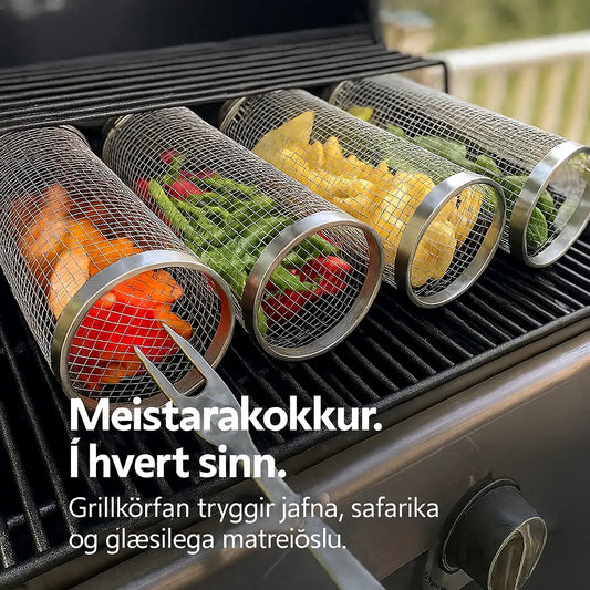 Endingarsterkur Grillkarfa úr Ryðfríu Stáli – Fullkomin fyrir Grænmeti og Smáa Bita á Grillið Snjall Tæki
