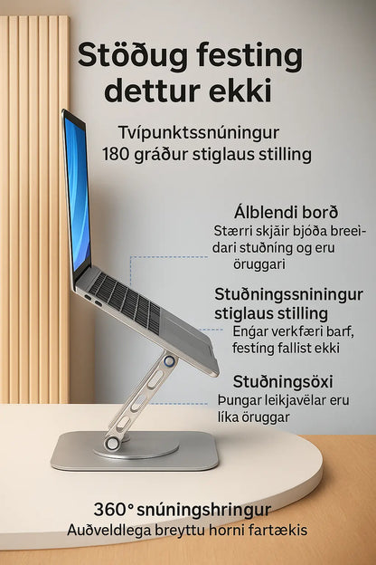 Stillanlegur Ál Fartölvustandur með 360° Snúningi – Létt og Endingargóð Hönnun fyrir Ergónómíska Vinnu Snjall Tæki
