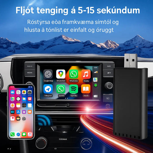 Þráðlaus CarPlay USB A/C Tengibúnaður – Fljótleg og Auðveld Tenging í Bílnum Snjall Tæki