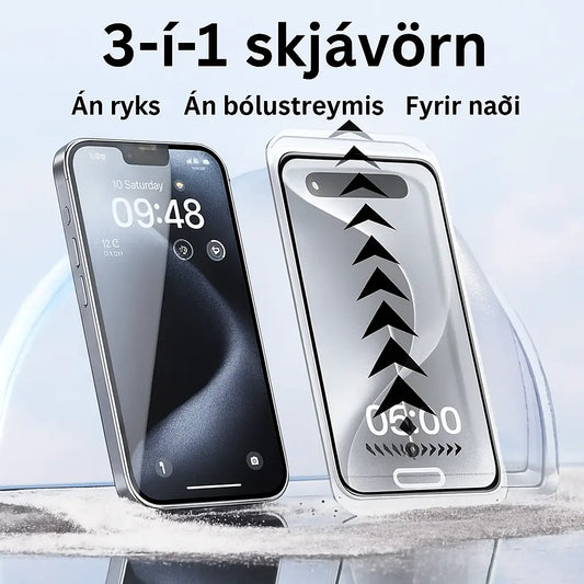 3 í 1 Skjávarnarpakki fyrir iPhone – Hljóðnemi, Linsu- og Skjávörn með Fullri Þekju Snjall Tæki