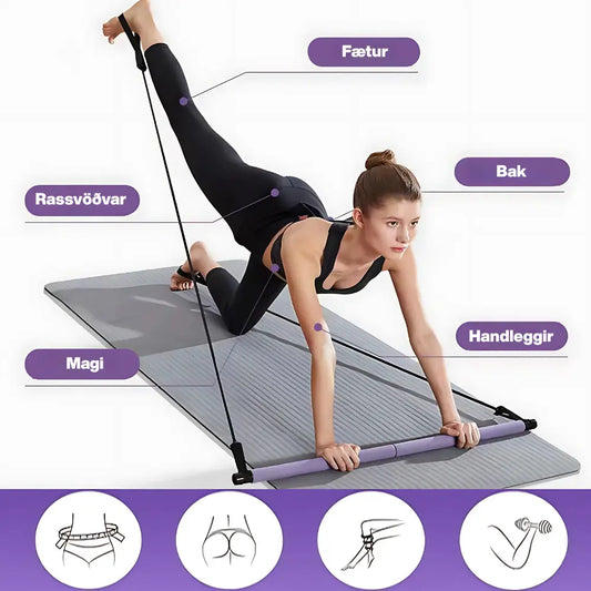 Pilates Stöng með Þolbandi – Alhliða Æfingatæki fyrir Heimanámskeið og Vöðvastyrkingu Snjall Tæki