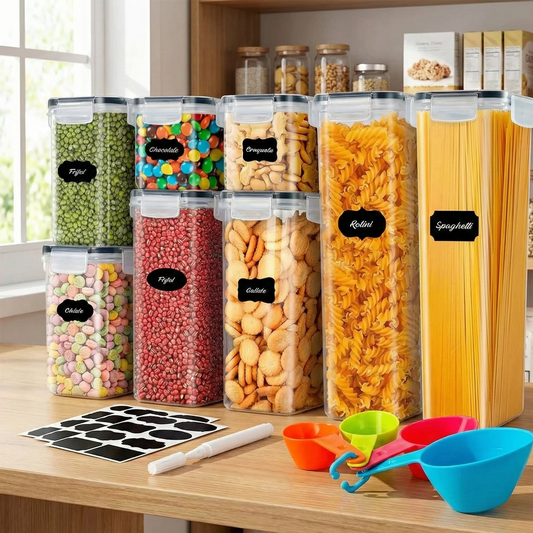 8 stk Loftþétt Geymslubox fyrir Mat – Endurnýtanleg og Staflanleg ísskáps- og Eldhúsílát