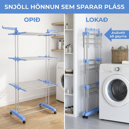 Samanbrjótanlegur Fatahengi Þvottasnagi – Rúmgóður, Endingargóður og Plásssparandi fyrir Heimilið