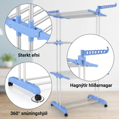 Samanbrjótanlegur Fatahengi Þvottasnagi – Rúmgóður, Endingargóður og Plásssparandi fyrir Heimilið