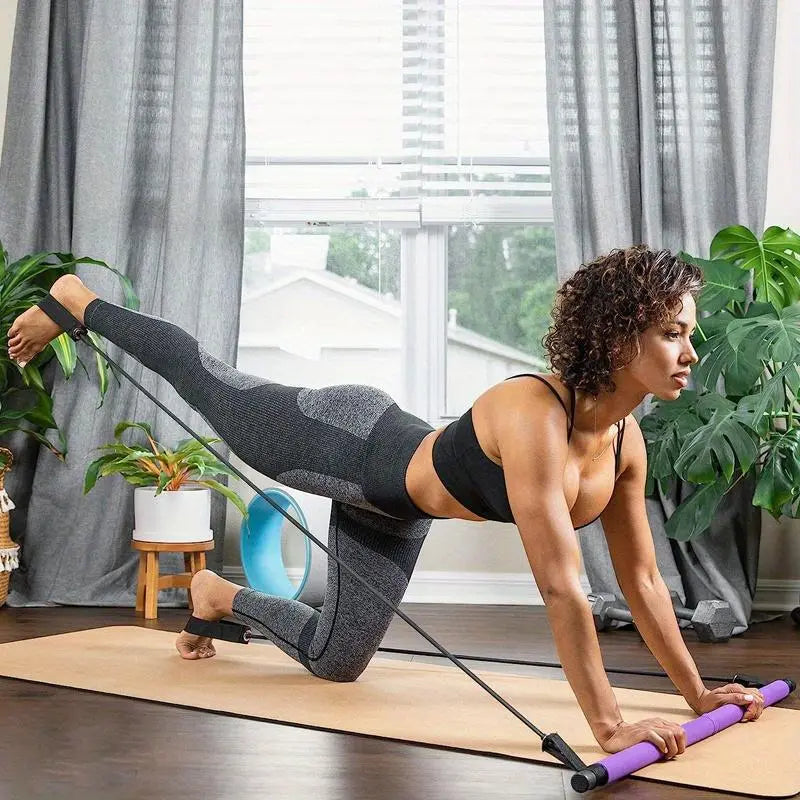 Pilates Stöng með Þolbandi – Alhliða Æfingatæki fyrir Heimanámskeið og Vöðvastyrkingu Snjall Tæki